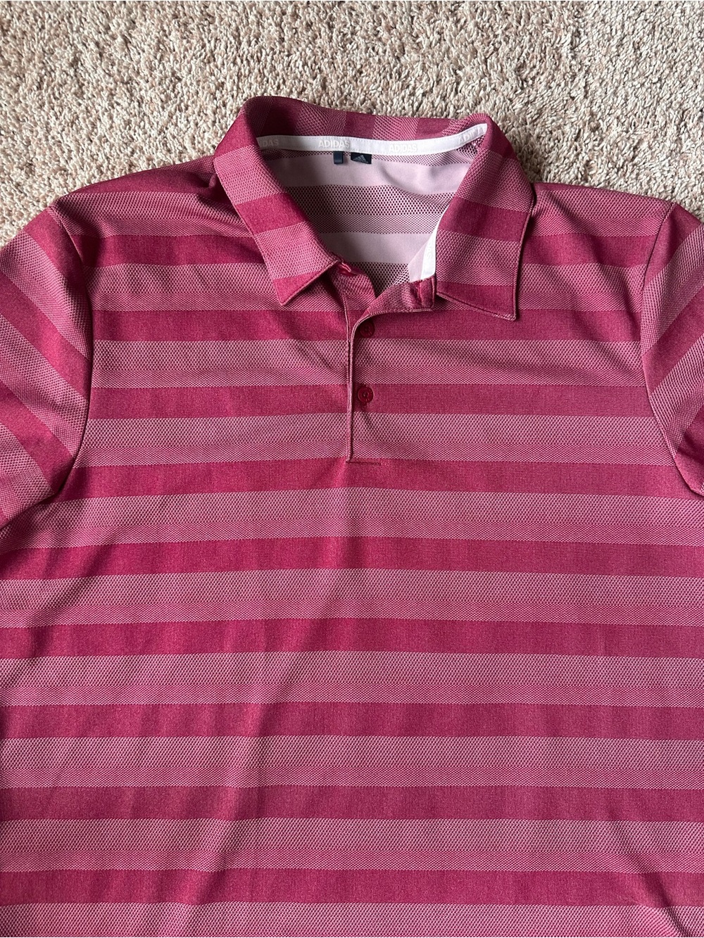 adidas Men’s Two-Color Striped Golf Polo Shirt Short Sleeve Burgundy Pink Size L